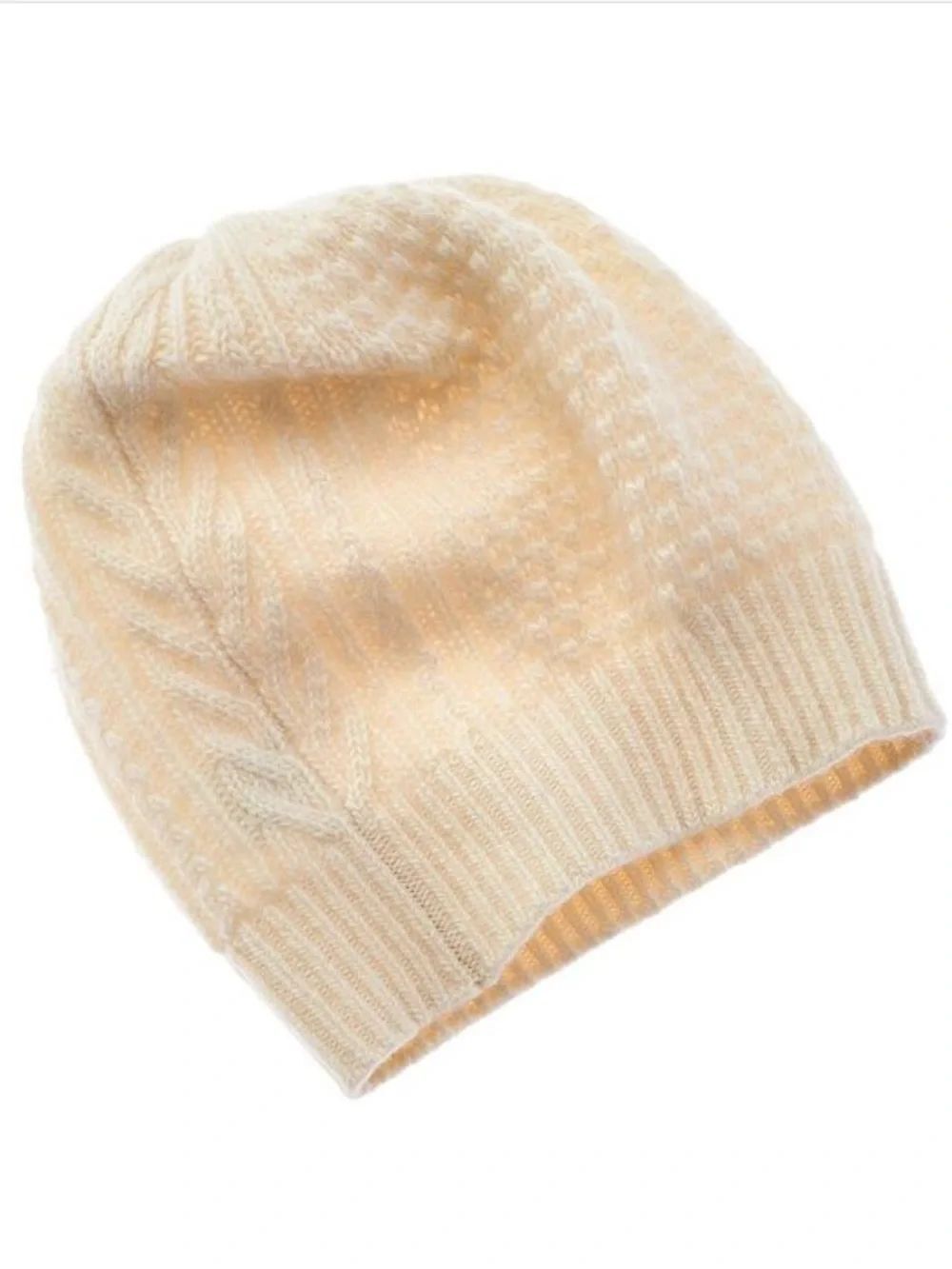 Portolano Women's Natural Stitched Cashmere Beanie, Cream, NWOT